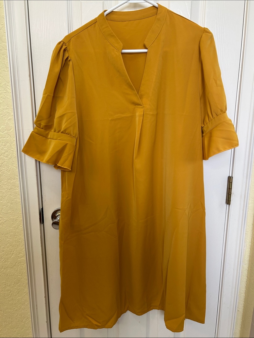SHEIN Mustard Yellow Midi Dress with Ruffle Sleeves